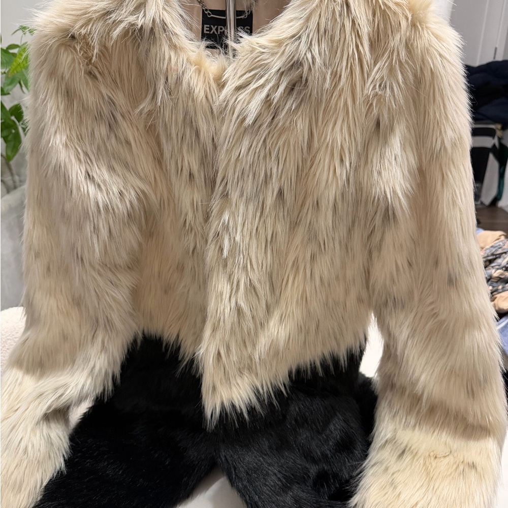 Express Cream and Black faux fur Jacket